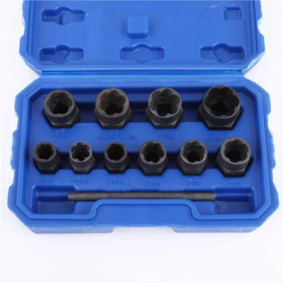Produktbild von 11-tlg. Schraubenausdreher-Set 9-19mm mit Stanzstange & Steckschlüssel zum Entfernen beschädigter Schrauben & Muttern