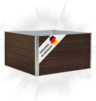 Produktbild von DELUKE® Hochbeet für Garten EMIL Quadrat Braun | 100x100x45cm | Verzinkter Stahl | Wetterfest | Gartenbeet Kräuterbeet Blumenbeet Beet hoch Frühbeet für Garten Gemüsebeet