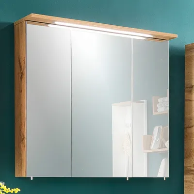 Produktbild von Spiegelschrank NITRA-80 in Eiche Landhaus Nb. mit Beleuchtung, B/H/T: 70,5/72,3/23,7 cm