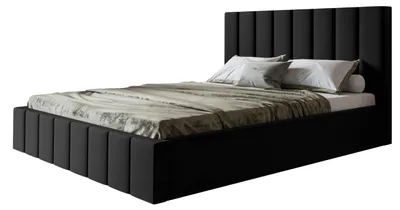 Produktbild von AlpiMeble Bett 90x200 - Polsterbett mit Bettkasten und Metallrahmen - Modern Betten - Weicher Jasminstoff - Kollektion Toledo - Schwarz