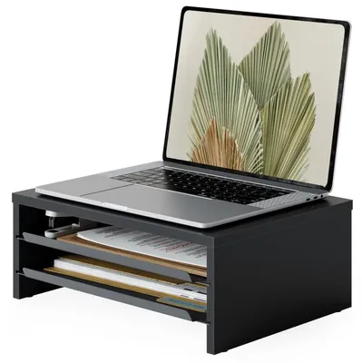 Zdjęcie produktu dla Podstawa pod monitor z 2 szufladami, czarna, 36,4 cm