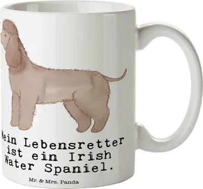 Produktbild von Mr. & Mrs. Panda Becher Irish Water Spaniel Lebensretter - Weiß - Geschenk, Teetasse, Kaffeetasse, Tasse, Pott, Kaffeebecher, Jagdhund