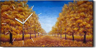 Produktbild von Wohnzimmer-Bild Leinwand Uhr Geräuschlos 60x30 Ölgemälde Bäume Herbst Blätter - weiße Hände