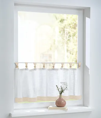 Bistrogardine mit Schlaufen, Baumwolle, Beige, 120x35 cm