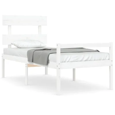 Produktbild von Seniorenbett mit Kopfteil 90x200 cm Weiß Massivholz