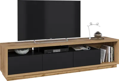 Produktbild von TV-Lowboard in Wotan Eiche Nb. mit schwarz matt CONWY-83, B/H/T ca. 200/50/45 cm
