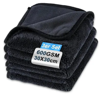 Produktbild von Mikrofasertücher 3 Stück, 600GSM, 30x30cm, Dunkelgrau, Fusselfrei, Schnelltrocknend