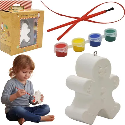 Produktbild von DIY Gips Weihnachtsfigur „Lebkuchenmann“ zum Bemalen – Bastelset mit 4 Farben, Pinsel & Band – Kreatives Malset für Kinder & Erwachsene – Christmas Decoration