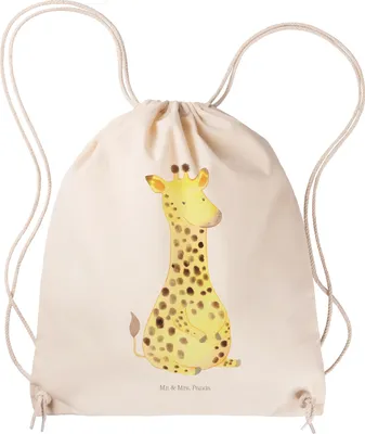 Produktbild von Mr. & Mrs. Panda Jutebeutel Giraffe Zufrieden - Transparent - Geschenk, Sportbeutel, Stoffrucksack, Stoffbeutel, Afrika, Säckchen, wander rucksack, Glück, Abenteuer