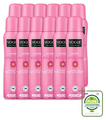 Immagine prodotto di 12 confezioni di deodorante spray Vogue Adore per donna, formato 150 ml, confezione grande (12 pezzi)