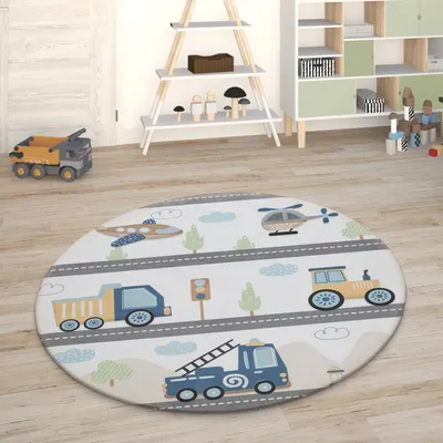 Produktbild von Kinderteppich Teppich Kinderzimmer Spielmatte Straßenteppich Spielteppich Grösse 150 cm Rund