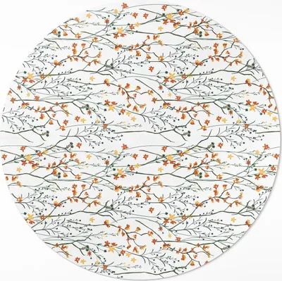 Produktbild von Blumen und Zweige im Boho-Stil– Vinyl Fußmatte – Ø 130cm – Rutschfest, Pflegeleicht & Langlebig