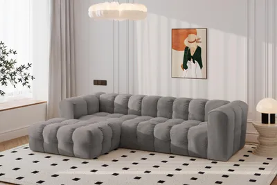 Image de Canapé d'angle en L BALOO L, tissu chenille Moly, gris, gauche
