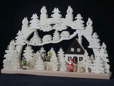 Produktbild von Schwibbogen mit Weihnachtsmann Laternenkinder und Beleuchtung BxHxT 50x32x7cm NEU