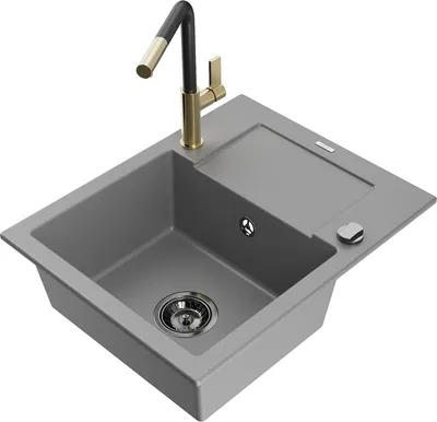 Produktbild von Mexen Enzo 1 Becken-Granitspüle mit Abtropffläche und Mischbatterie Flora, Grau - 6506-71-670401-57-B