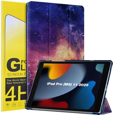 Produktbild von Schutzhülle + 2x 4H Displayfolie für Apple iPad Pro 8. Gen (M5) 2025 11 Zoll Cover Case Schutz Tablet Farbe: Nighttime