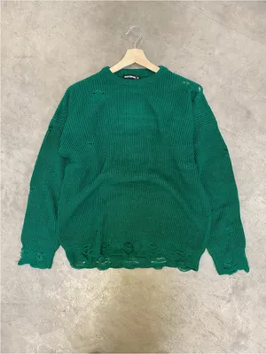 Produktbild von Männer Knit mit Riss Drop Shoulder Pullover Oversize L Grün