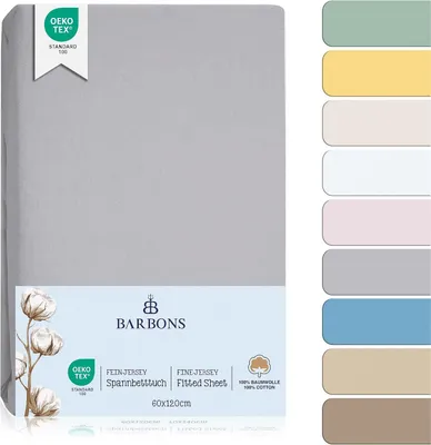 Produktbild von Bettlaken für Baby-/Kinderbett – 100% Jersey-Baumwolle, , 60x120 cm Bettlaken für Babybett (Hellgrau)