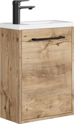Produktbild von Gäste-WC Waschtisch Set Florence 40 x 22 cm – Kastanie Eiche – Waschbeckenunterschrank mit 1 Tür und Soft-Close