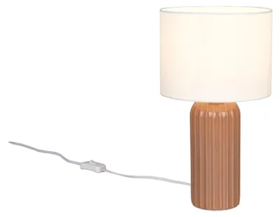 Image de Lampe de table, céramique, textile, moka, blanc, H 36 cm