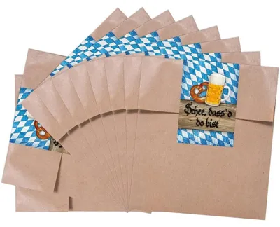 Produktbild von 25 bayerische Papiertüten braun mit Banderole und Spruch