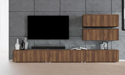 Produktbild von AX LIVING Lowboard TV modern Loriano Wohnwand 300 cm stehend Nussbaum Warmia