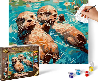 Produktbild von Schipper 92917  Malen nach Zahlen – Otterpärchen - Bilder malen für Erwachsene, inklusive Pinsel und Acrylfarben, 24 x 30 cm