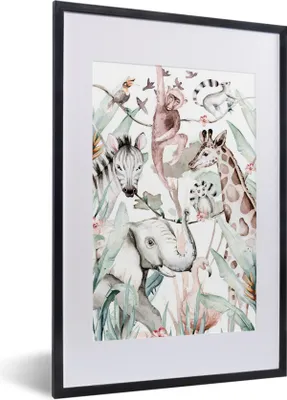 Produktbild von MuchoWow® MuchoWow® Gerahmtes Poster Aquarellieren - Tiere - Elefant - Jungen - Mädchen - Kinder - Kinder 40x60 cm - Poster mit zchwarzem Bilderrahmen - Poster in Rahmen