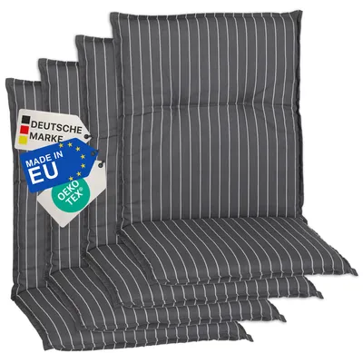 Produktbild von NYVI Gartenstuhl Auflagen Niedriglehner 4er Set Barcelona - UV-Beständig, Atmungsaktiv, Strapazierfähig - Niedriglehnerauflagen Outdoor - Sitzauflagen für Gartenstühle 100x50cm Grau Gestreift
