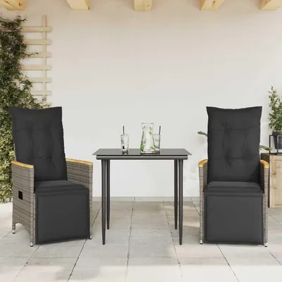Produktbild von vidaXL Gartensessel mit Kissen 2 Stk. Verstellbar Grau Poly Rattan
