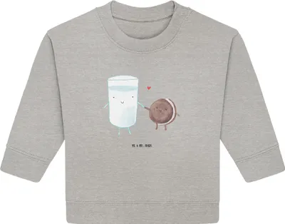 Produktbild von Mr. & Mrs. Panda Organic Baby Pullover Milch Keks 12. - 18. Monat - Heather Grey - Geschenk, Kaffee, Milk, Kekse, Cookie, Bullover, Lustige Sprüche