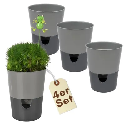 Produktbild von 4er Set Kräutertopf Selbstbewässernd Kräutertopf Küche Selbstbewässerungstopf Blumentopf mit Bewässerungssystem Basilikum Topf Kräutergarten Küche Anthrazit 11 cm