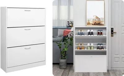 Image de Armoire à chaussures blanche moderne, 16 paires, 110 x 80 x 24 cm