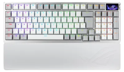 Produktbild von ASUS ROG Azoth 96 HE, Verkabelt & Kabellos, USB + RF Wireless + Bluetooth, Magnetic-mechanical key switch, QWERTZ, RGB-LED, Weiß