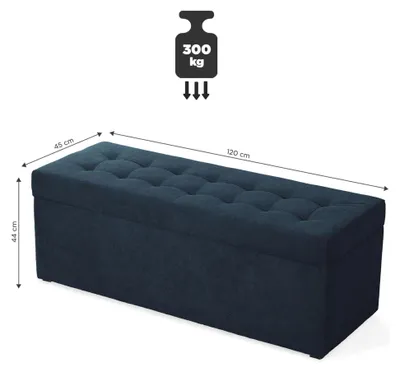 Produktbild von MG Design Polsterhocker Marineblau 45x120 cm - Stauraum 140L, bis 300 kg, stabil & pflegeleicht, für Wohnzimmer, Schlafzimmer & Flur