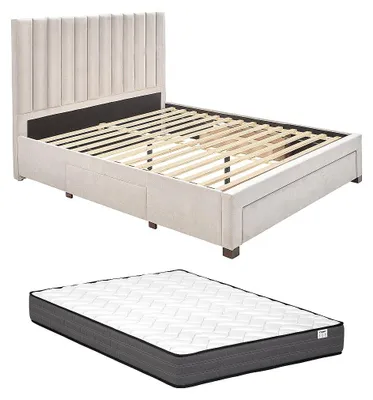Produktbild von Bett mit 3 Schubladen 160 x 200 cm - Stoff - Beige + Matratze - LIAKO