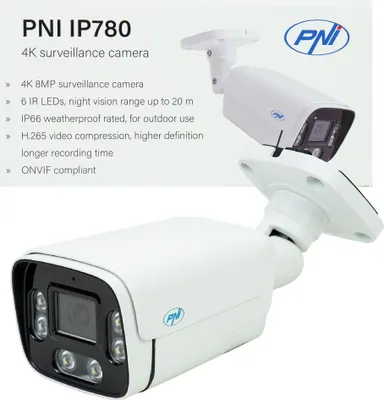 Zdjęcie produktu dla Kamera monitoringu PNI IP780, 8 MP, 4K, IP, 6 diod LED IR, IP66, biała