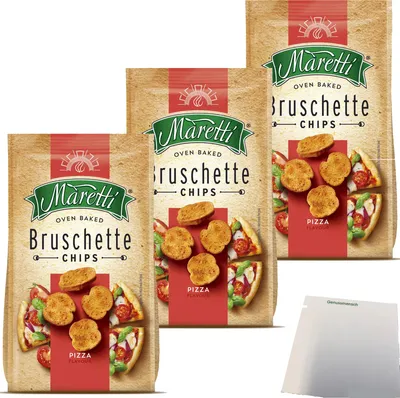 Produktbild von Maretti Bruschette Chips Pizza 3er Pack (3x150g Packung) + usy Block