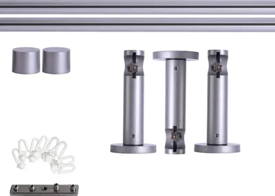 Produktbild von Gardinenstange Set Innenlauf, 1-läufig, ⌀ 19 mm, 320 cm, silber + Wand, Kappe, Gleiter Komplettset Innenlauf mit Halterungen & Endstücke, Vorhangstange in Silber, Rot-Bronze & Anthrazit, 120–400cm, Eisen, Aluminum Victoria M.