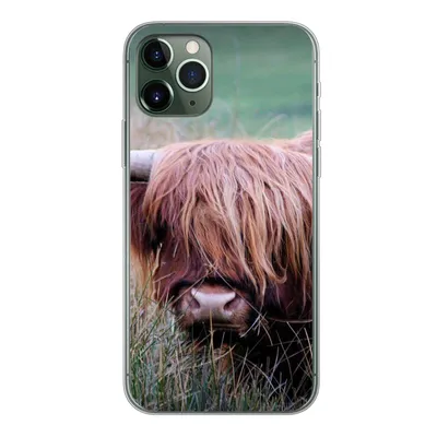 Produktbild von MuchoWow® Handyhülle Schutzhülle Hülle für iPhone 11 Pro Schottischer Highlander - Hörner - Gras Silikon Softcase Handy Hülle - Handy