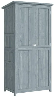 Produktbild von Gartenschrank Holz wetterfest Geräteschuppen mit Doppeltür Magnetverschluss für Garten Terrrasse 85 x 54 x 170 cm Grau