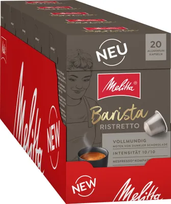 A box of Melitta Barista Ristretto coffee capsules.