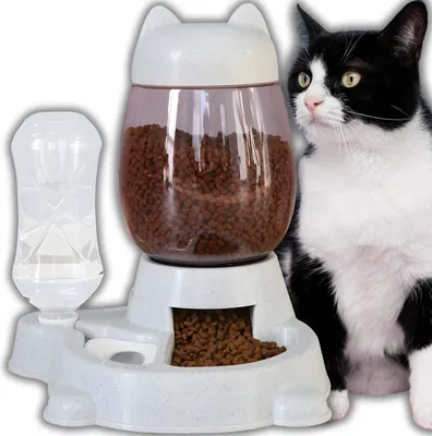 Produktbild von Futterspender und Wasserspender für Haustiere Set 2.2L und 0.5L zur Fütterung Hund und Katze Futterstation Futterautomat Trockenfutter Wasser Retoo