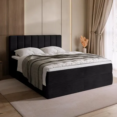 Produktbild von BroMARKT Boxspringbett DENVER mit 2 Bettkasten, Bonell-matratze, Polsterbett, Bett, Cordstoff (Schwarz, POSO 135, 140x200 cm)