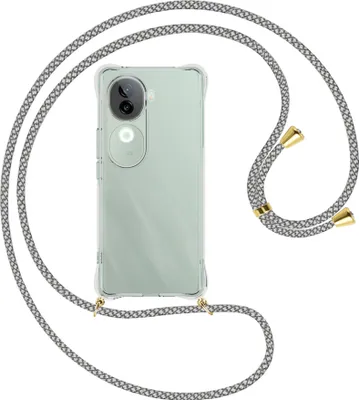 Produktbild von Handykette Backcover-Schutzhülle mit Band (Metall goldfarben) für Vivo iQOO Z9S 5G - weiß/grau kariert