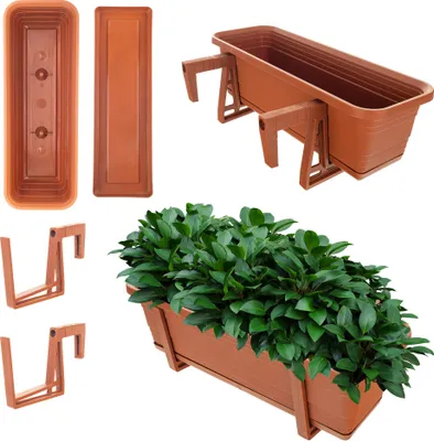 Image de KADAX Jardinière de balcon Pot de fleur 50cm Supports Garde-corps balcon