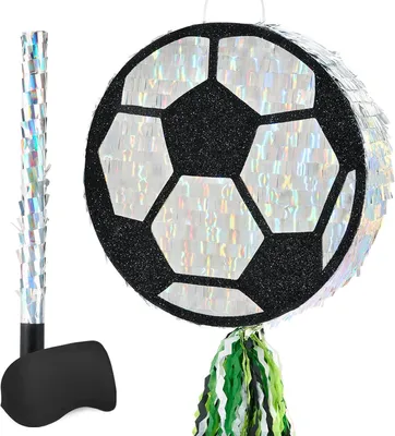 Productafbeelding van Voetbal piñata met blinddoek en stok voor sport - Verjaardagsfeest - Voetbalspel - Vrijgezellenfeest - Decoratie