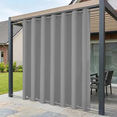 Produktbild von Outdoor Vorhang Wetterfest mit Ösen B254xH213CM, Outdoorvorhänge Gardinen Wasserdicht für Terrasse Balkon Pergola Garten Pavillon, 2 Stück, Grau