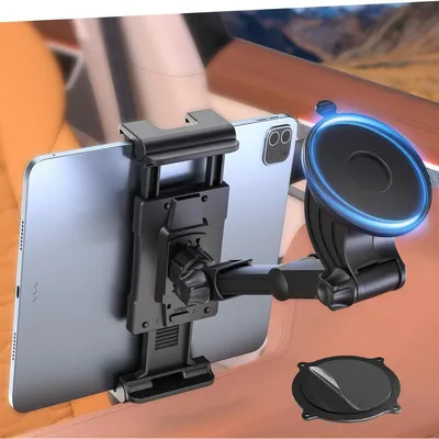 Image de Support pour tablette de voiture, rotation à 360°, extensible jusqu'à 18 cm, ventouse lavable, universel, compatible avec les tablettes de 5 à 13 pouces