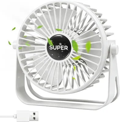 Produktbild von USB Ventilator, Mini Tischventilator mit 1,2m Kabel, Ttragbarer Leise Ventilator, Starkem Luftstrom, 3 Geschwindigkeiten, 360° Kopf Drehbar, Abnehmbar